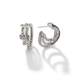 Women John Hardy Statement^Carved Chain Hoop Earring, Silver, Pave