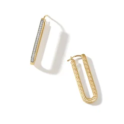 Women John Hardy Hoops^Carved Chain Hoop Earring, Silver, Pave