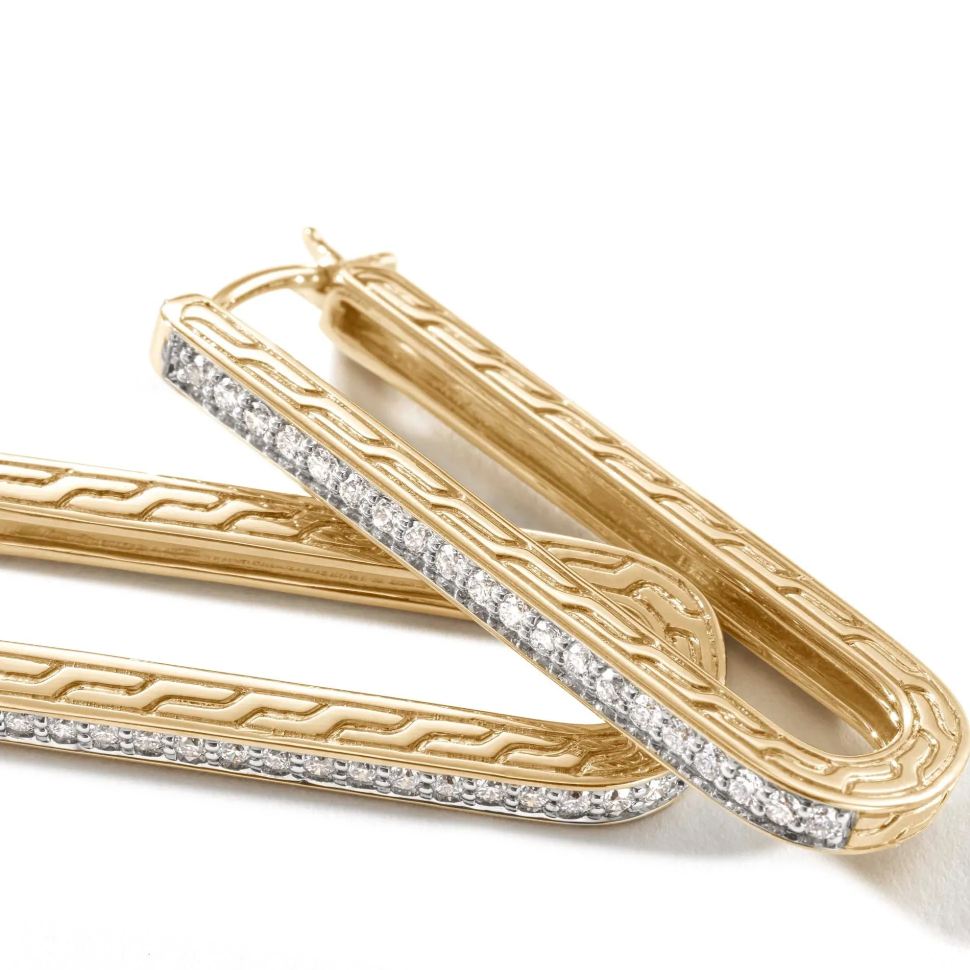 Women John Hardy Hoops^Carved Chain Hoop Earring, Silver, Pave