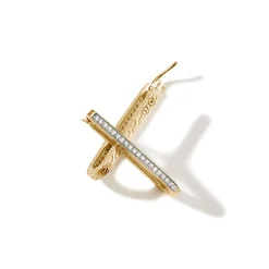 Women John Hardy Hoops^Carved Chain Hoop Earring, Gold, Diamonds