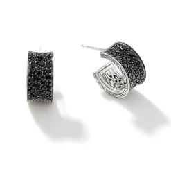 Women John Hardy Hoops^Carved Chain J Hoop Earring, Silver, Pave