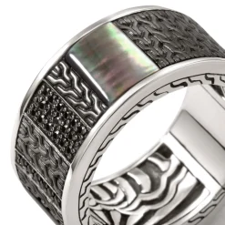 Men John Hardy Bands^Carved Chain Ring, Dark Silver, Gemstones