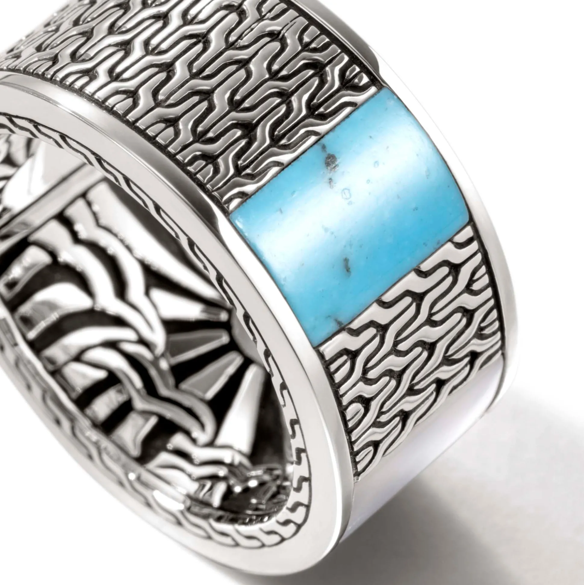 Men John Hardy Bands^Carved Chain Ring, Gold, Silver, Gemstones
