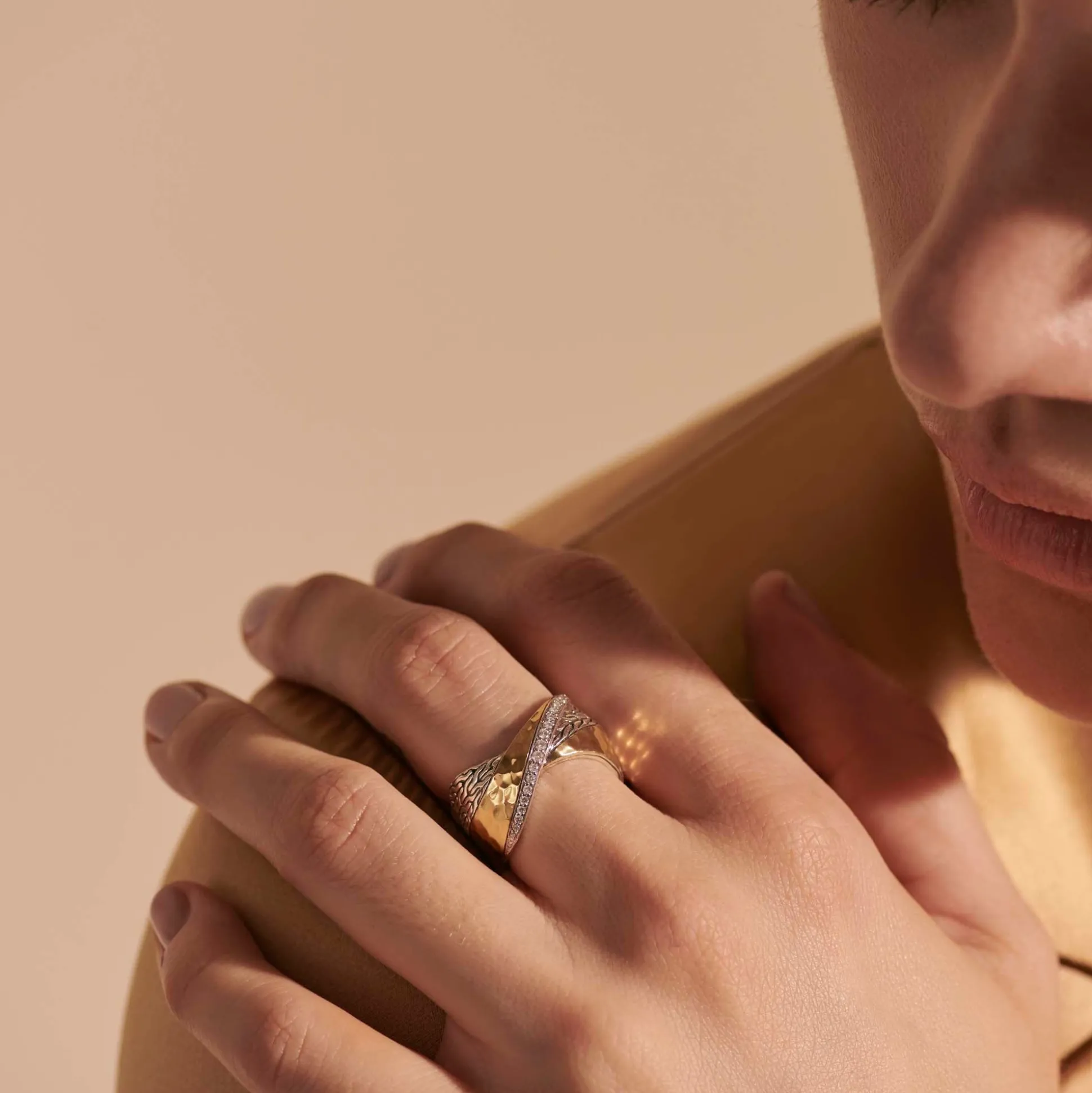 Women John Hardy Statement^Carved Chain Ring, Silver, Gold, Diamonds