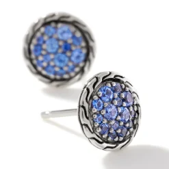 Men John Hardy Studs^Carved Chain Stud Earring, Silver, Pave