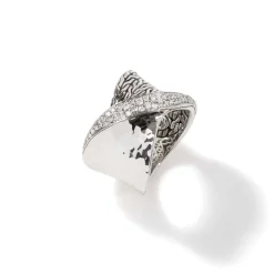 Women John Hardy Statement^Carved Chain Twisted Ring, Silver, Diamonds