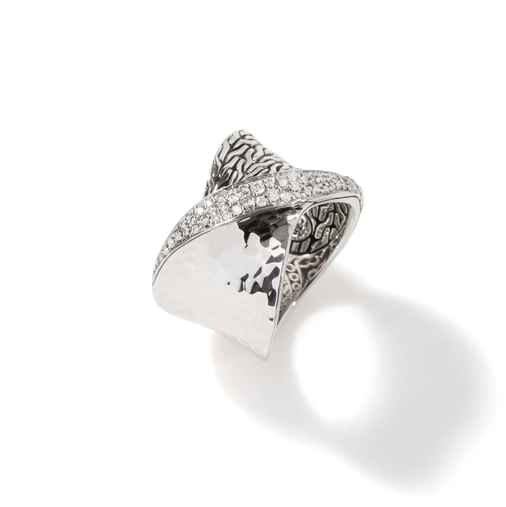 Women John Hardy Statement^Carved Chain Twisted Ring, Silver, Diamonds