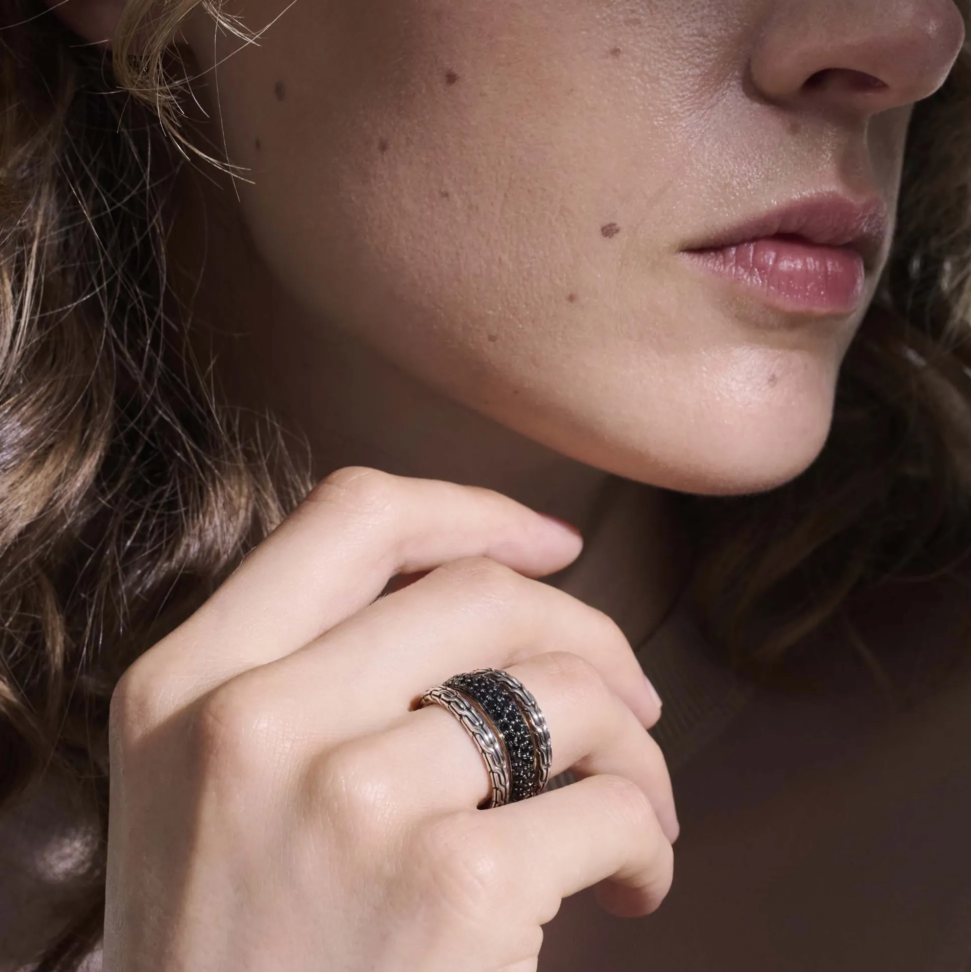 Women John Hardy Bands^Carved Multiband Ring, Silver, Pave