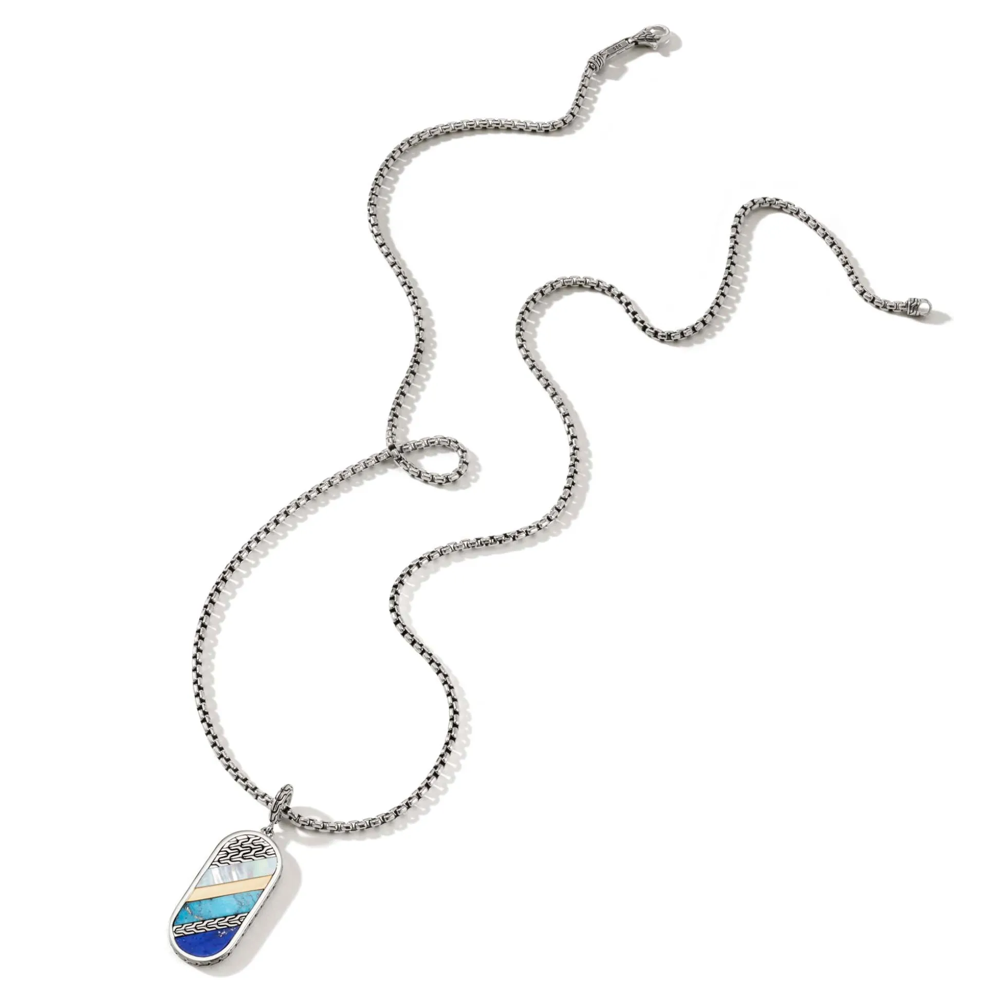 Men John Hardy Tags & Pendants^Carved Tag Necklace, Dark Silver, Gemstones