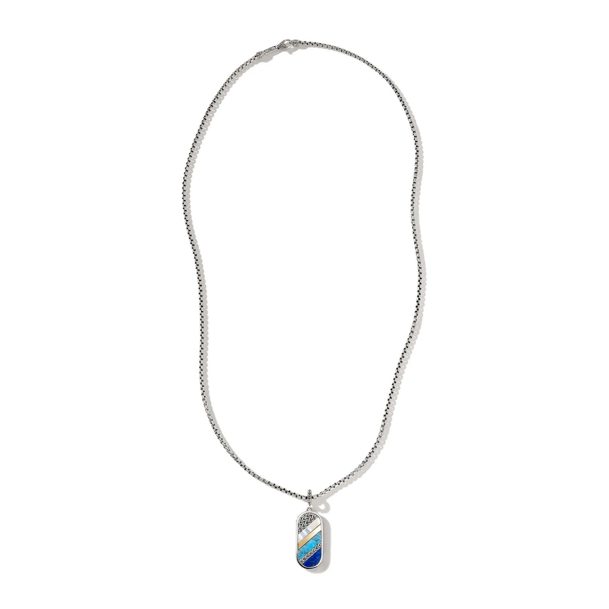 Men John Hardy Tags & Pendants^Carved Tag Necklace, Dark Silver, Gemstones
