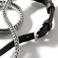 Men John Hardy Chains^Icon Wrap, Sterling Silver, Leather