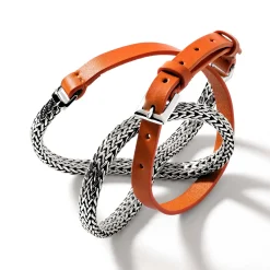 Men John Hardy Chains^Icon Wrap, Sterling Silver, Leather