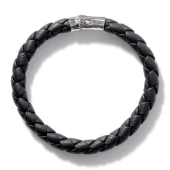 Men John Hardy Leather, Cord & Rubber^Leather Bamboo Station Bracelet, Silver