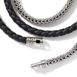 Men John Hardy Leather, Cord & Rubber^Leather Chain Triple Wrap, Sterling Silver
