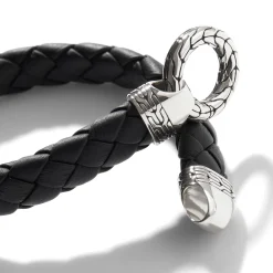 Men John Hardy Leather, Cord & Rubber^Leather Keyring Bracelet, Sterling Silver