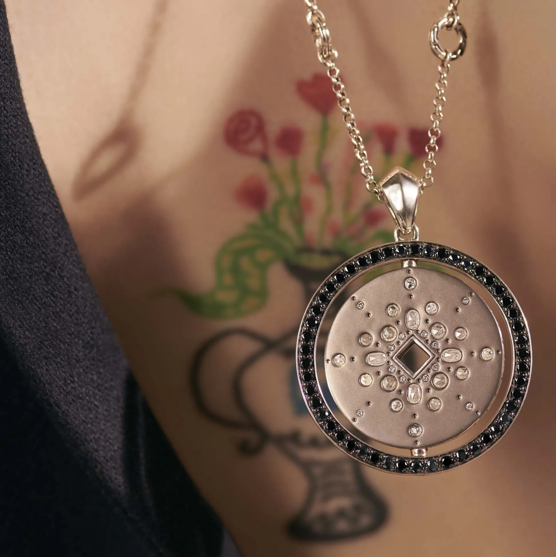 Women John Hardy Pendants^Moon Door Necklace, Dark Silver, Diamonds