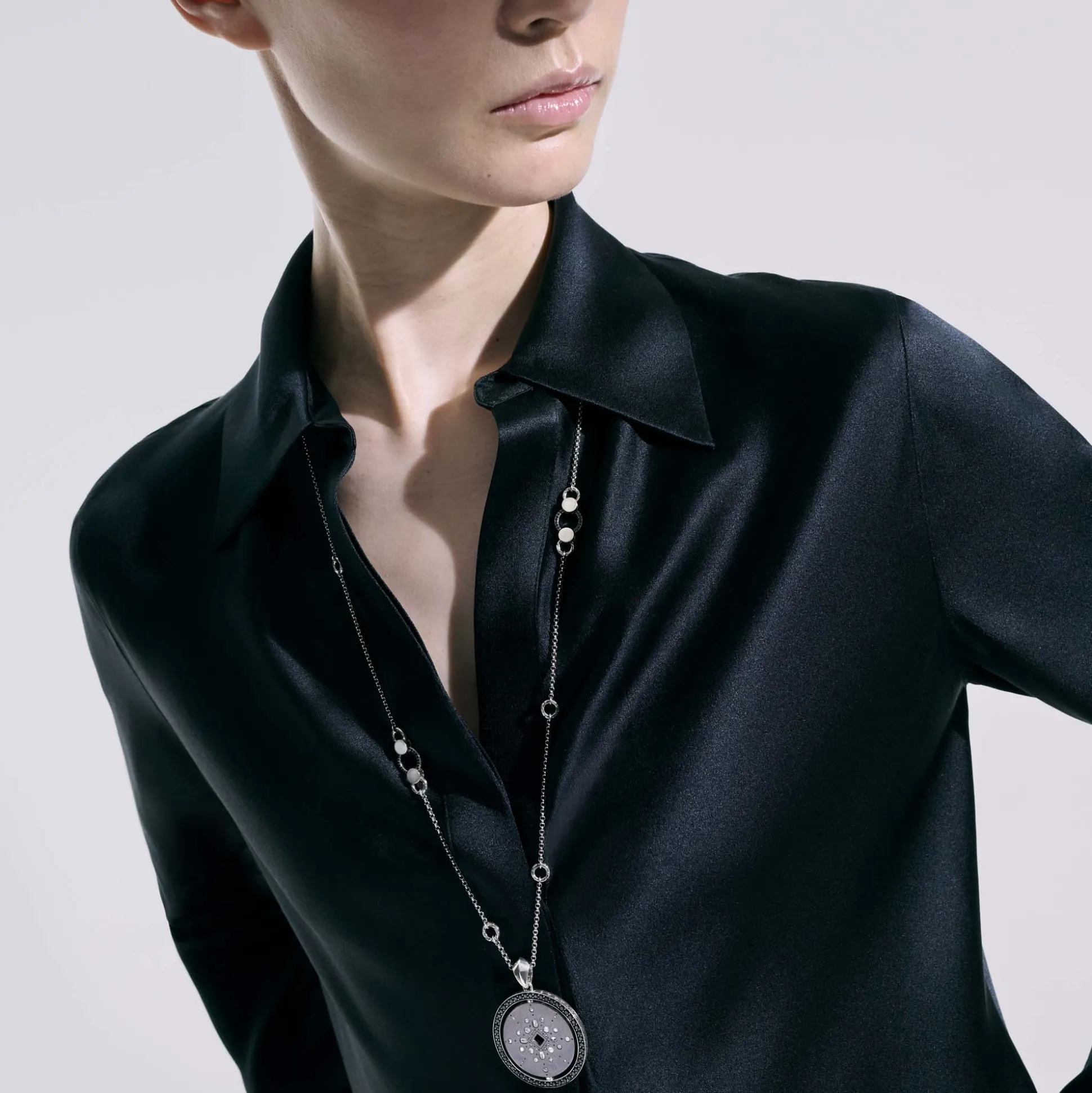 Women John Hardy Pendants^Moon Door Necklace, Dark Silver, Diamonds