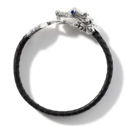 Men John Hardy Leather, Cord & Rubber^Naga Bracelet In Leather, Sterling Silver