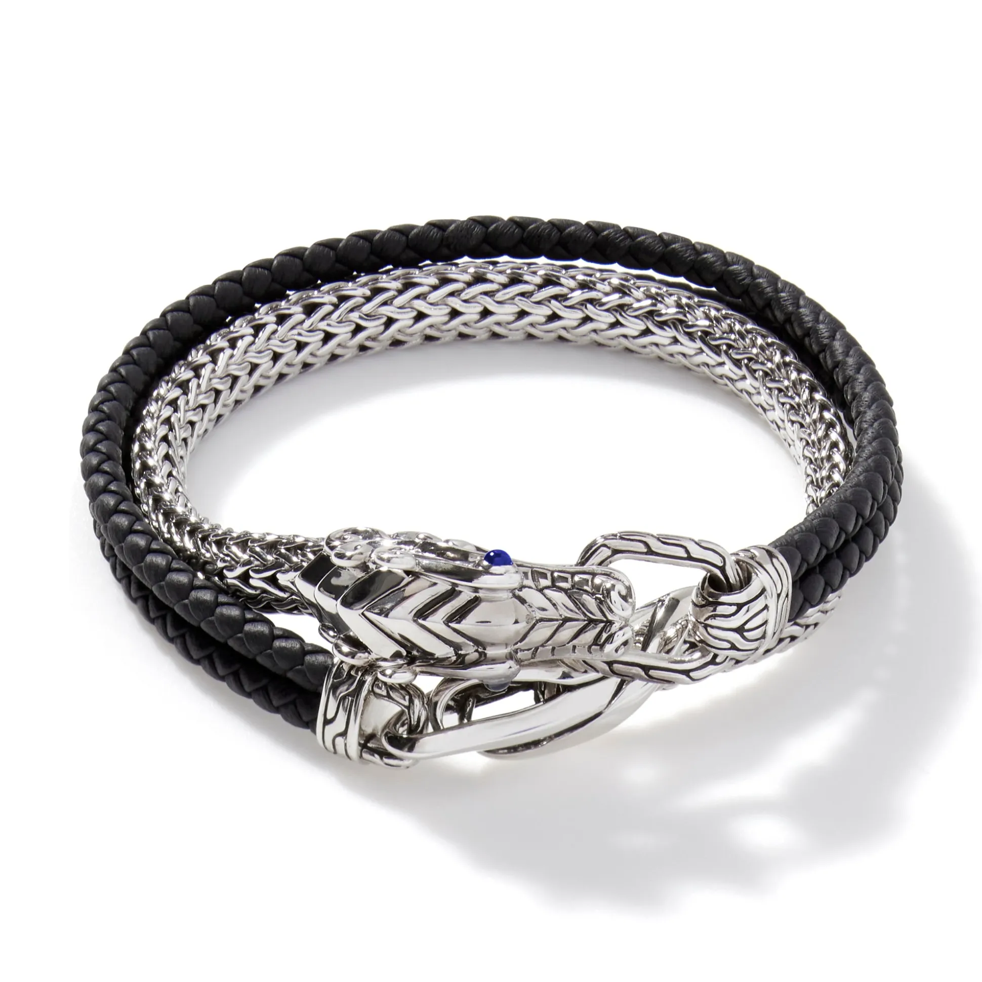 Men John Hardy Leather, Cord & Rubber^Naga Wrap , Sterling Silver, Leather, 6.5Mm