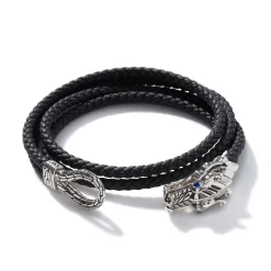 Men John Hardy Leather, Cord & Rubber^Naga Wrap, Leather, Silver, 8Mm