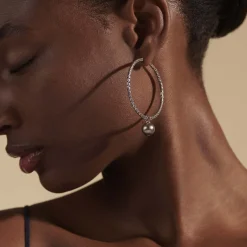 Women John Hardy Statement^Pearl Drop Hoop Earring, Sterling Silver
