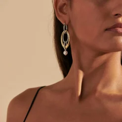 Women John Hardy Statement^Pearl Palu Drop Link Earring, Silver, Gold