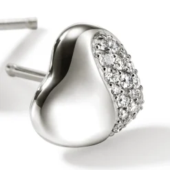 Women John Hardy Studs^Pebble Heart Stud Earring, Gold, Diamonds