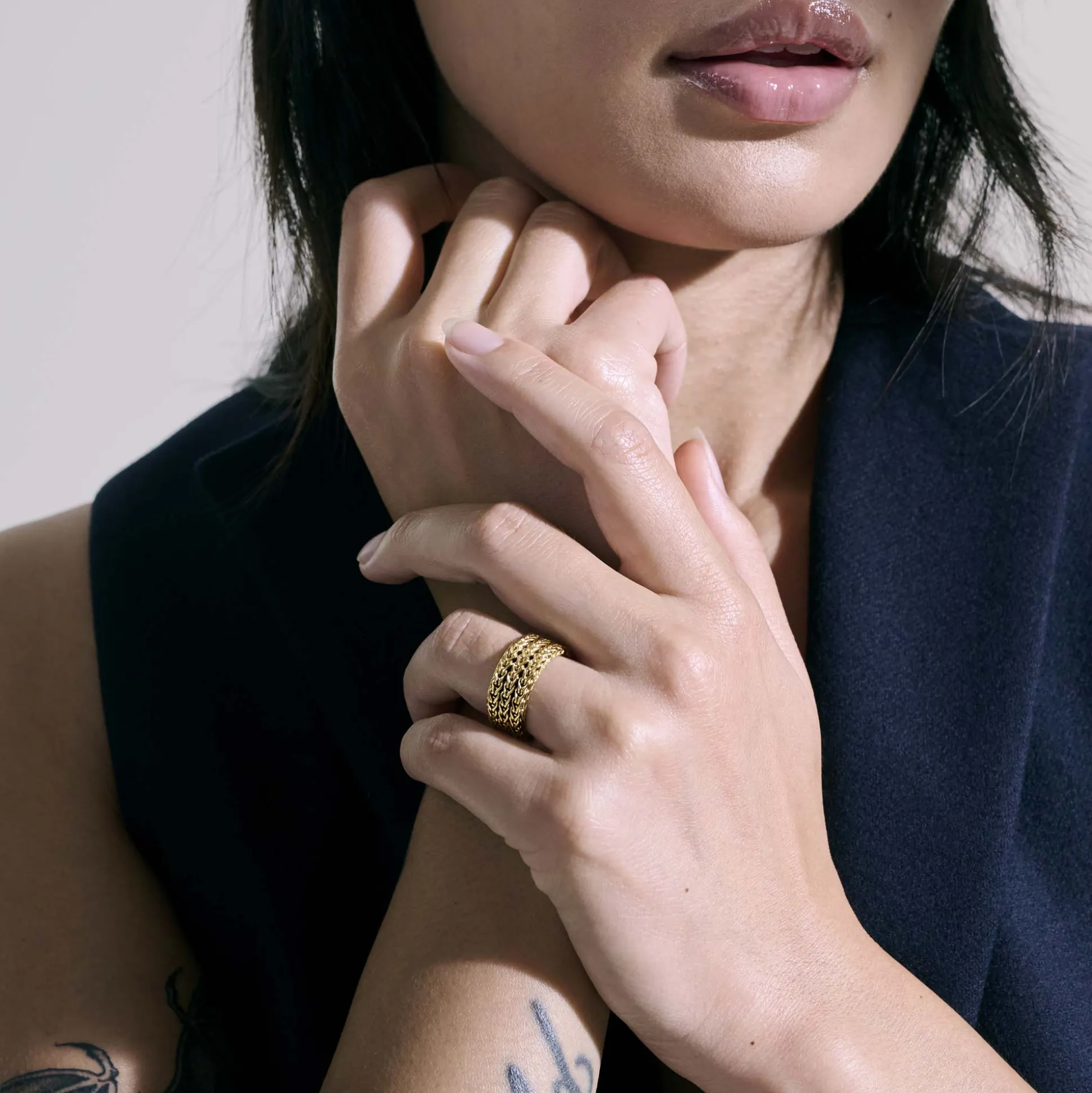Women John Hardy Soft^Rata Chain Ring, Silver, Gold, Wide