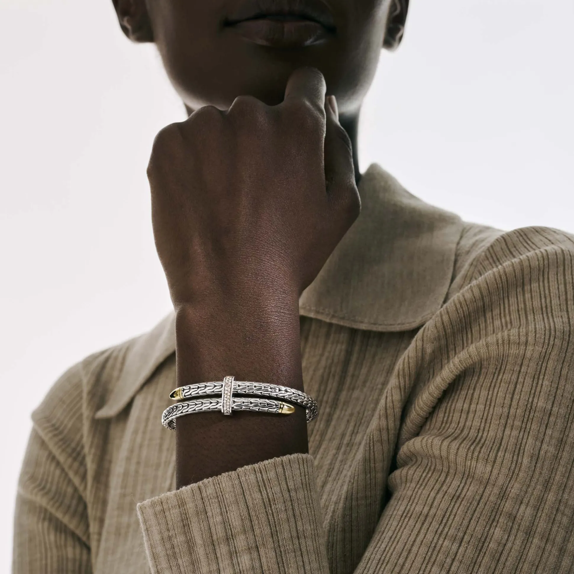 Men John Hardy Cuffs^Spear Flex Cuff, Sterling Silver, Diamonds