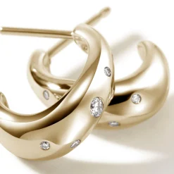 Women John Hardy Hoops^Surf J Hoop Earring, Gold, Diamonds, Small