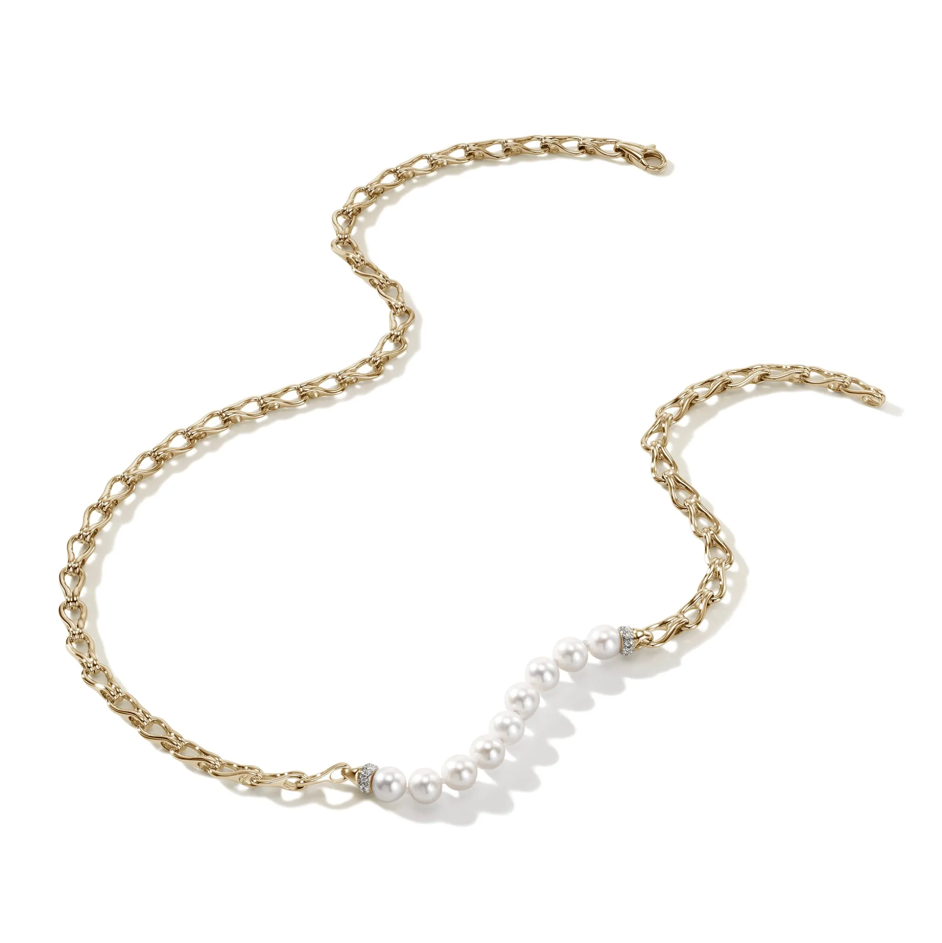 Women John Hardy Layering^Surf Necklace, Gold, Diamonds, Pearl, 10Mm